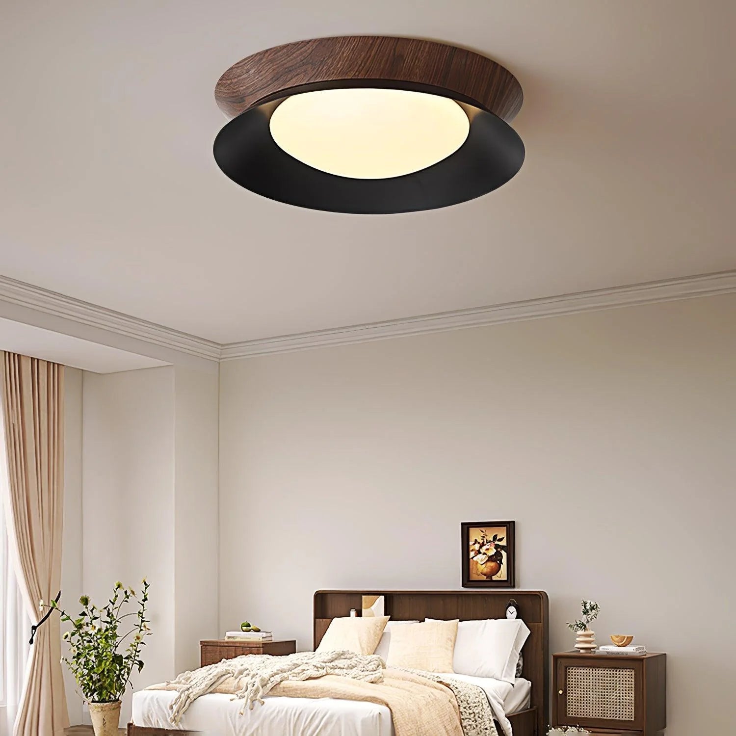 Themis Double Half Round Ceiling Light Wood - Letslighting