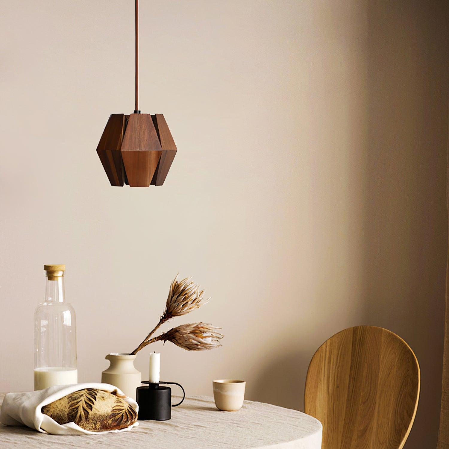 Pendant Lamp Geometric Wood Shade Warm Glow Nordic Minimalist Accent - Letslighting