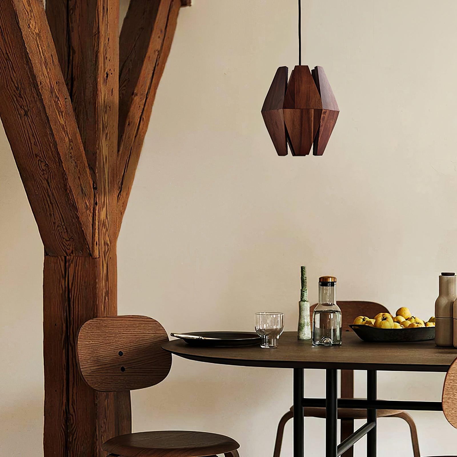 Pendant Lamp Geometric Wood Shade Warm Glow Nordic Minimalist Accent - Letslighting