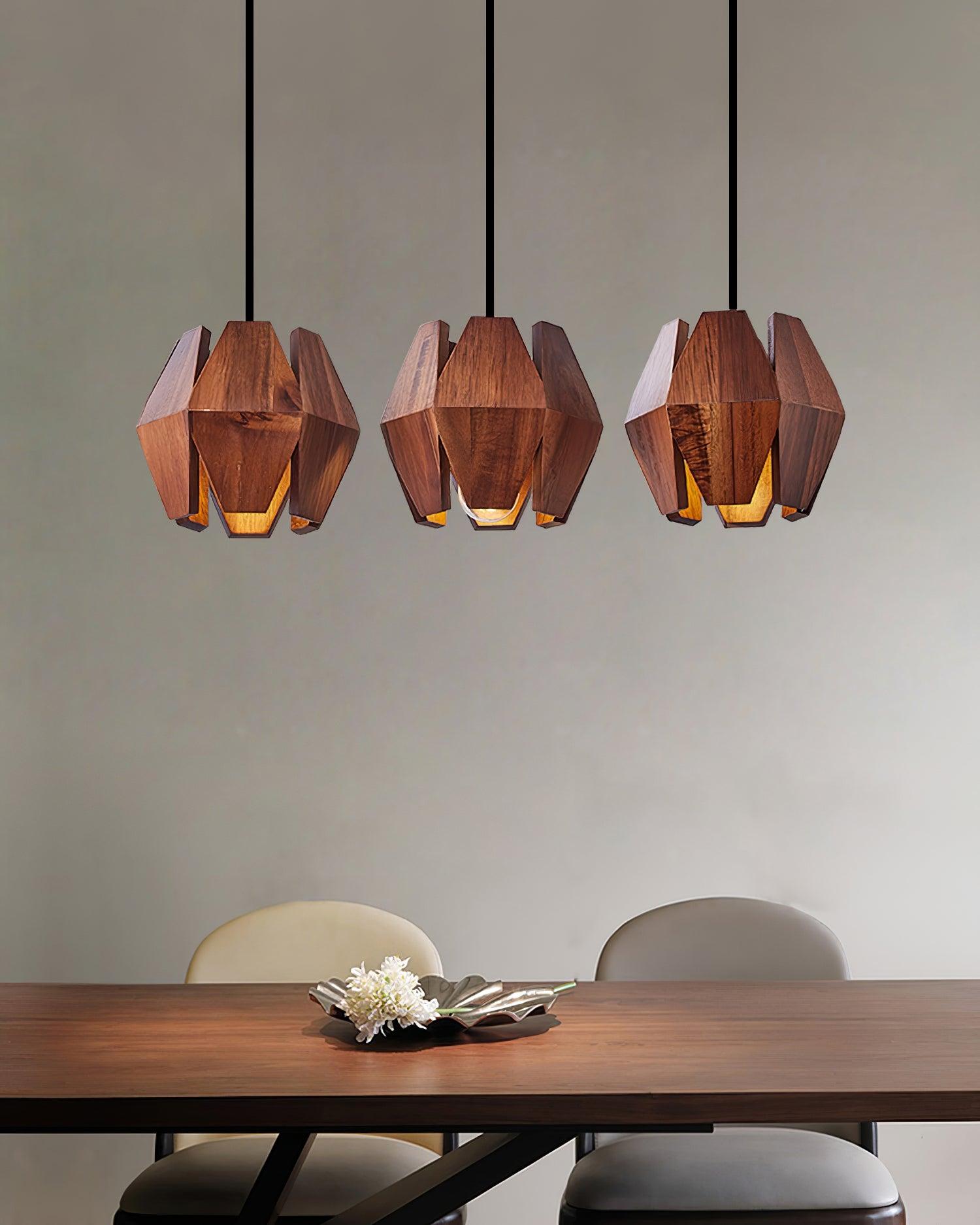 Pendant Lamp Geometric Wood Shade Warm Glow Nordic Minimalist Accent - Letslighting