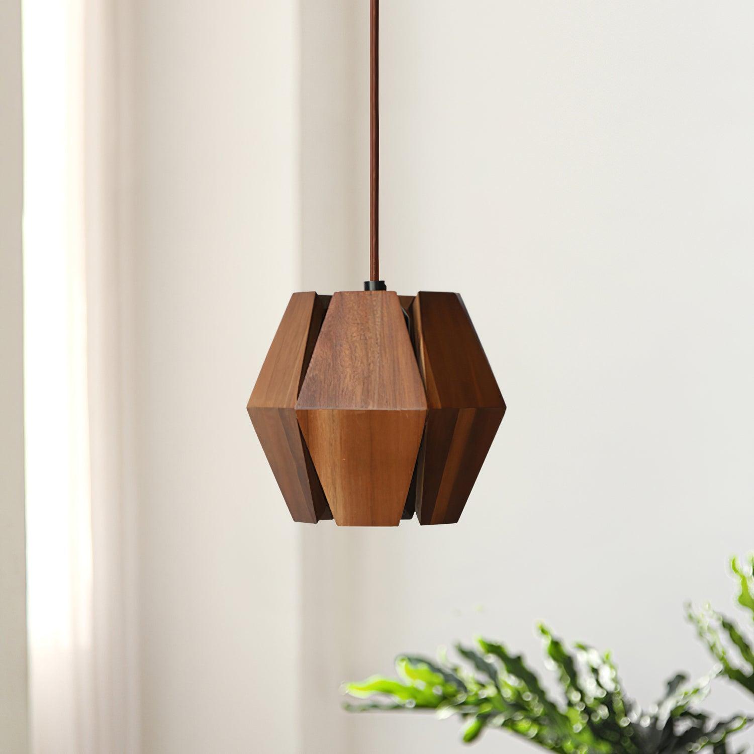 Pendant Lamp Geometric Wood Shade Warm Glow Nordic Minimalist Accent - Letslighting