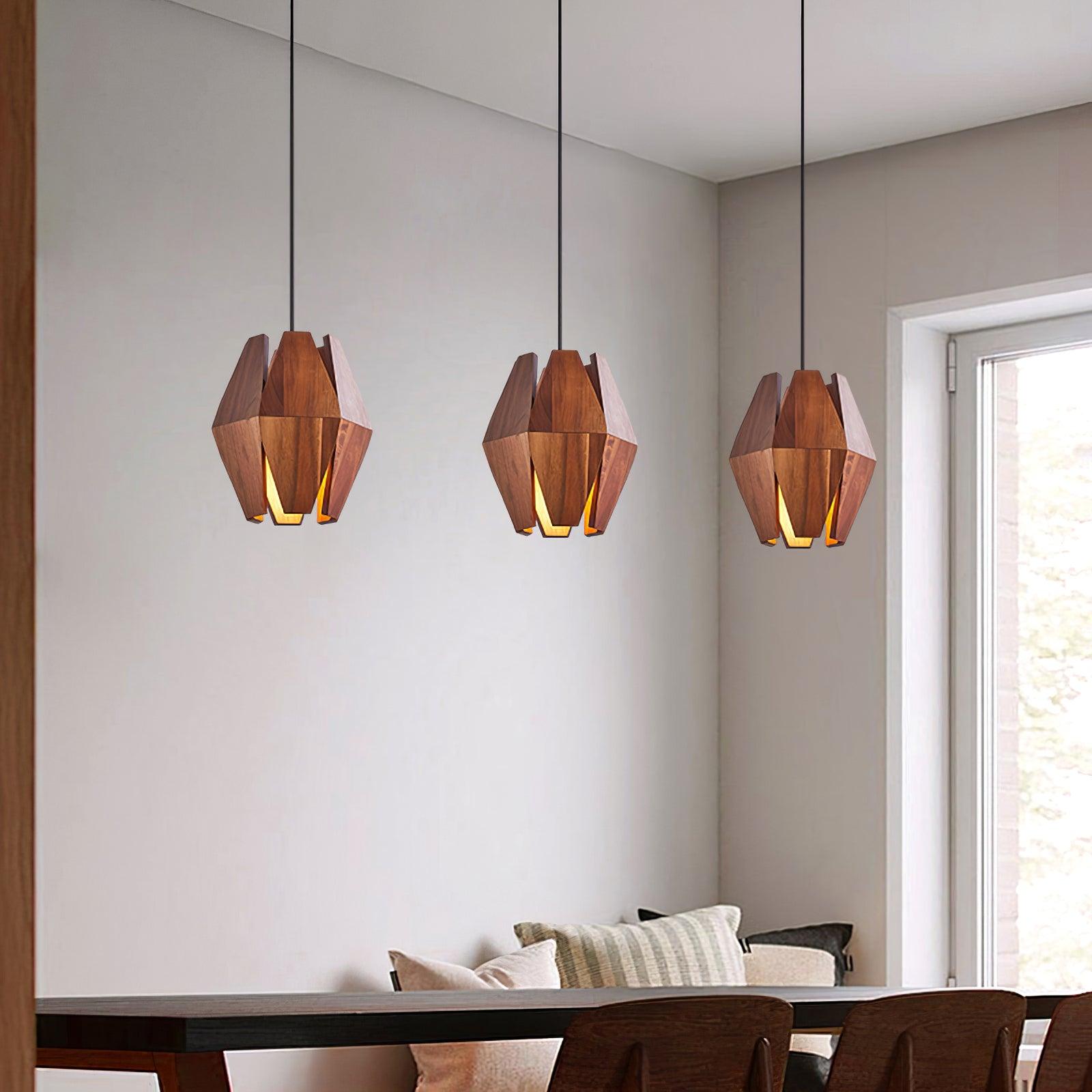 Pendant Lamp Geometric Wood Shade Warm Glow Nordic Minimalist Accent - Letslighting