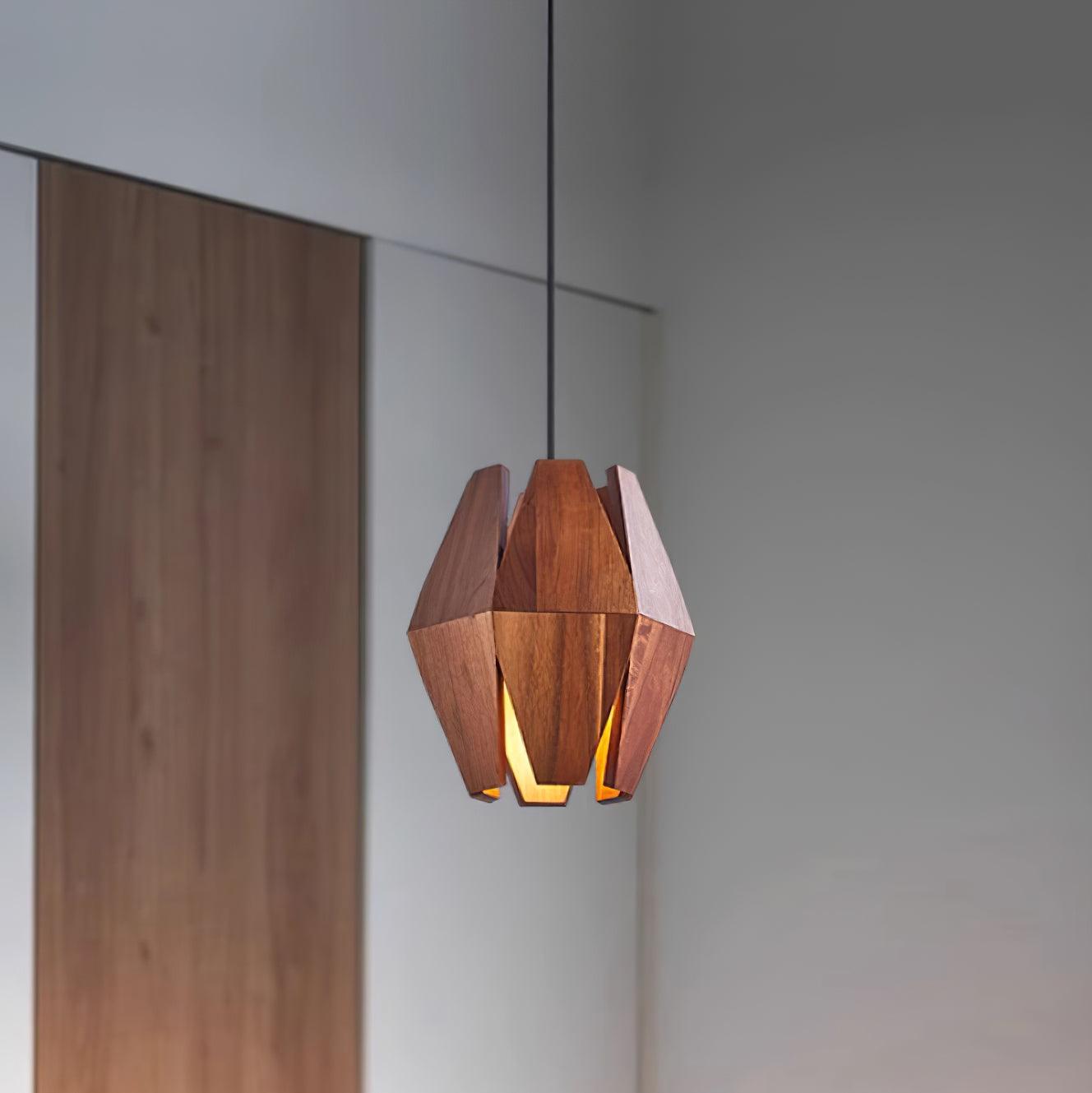 Pendant Lamp Geometric Wood Shade Warm Glow Nordic Minimalist Accent - Letslighting