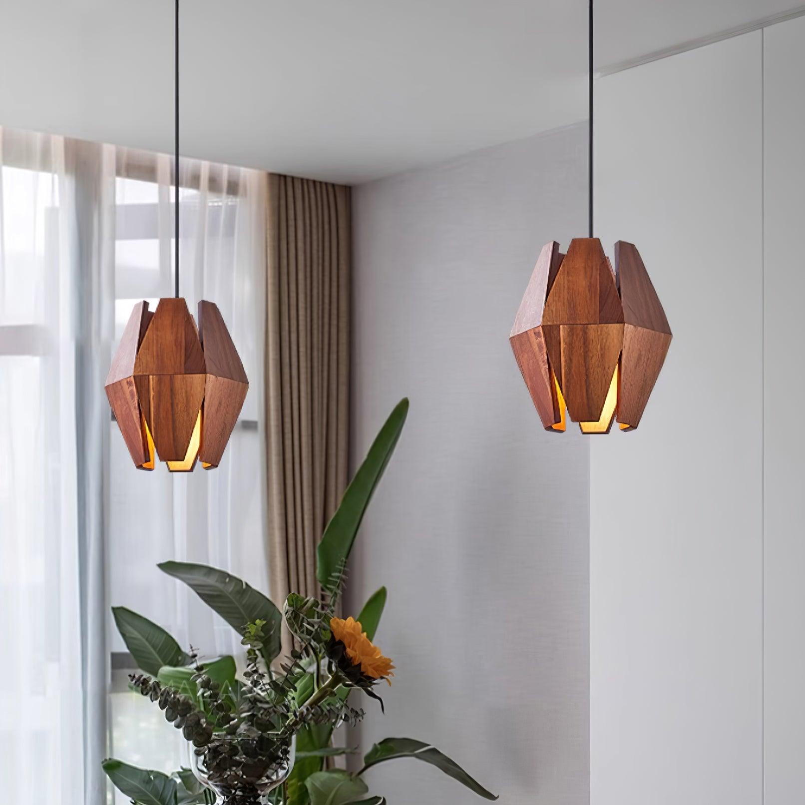 Pendant Lamp Geometric Wood Shade Warm Glow Nordic Minimalist Accent - Letslighting