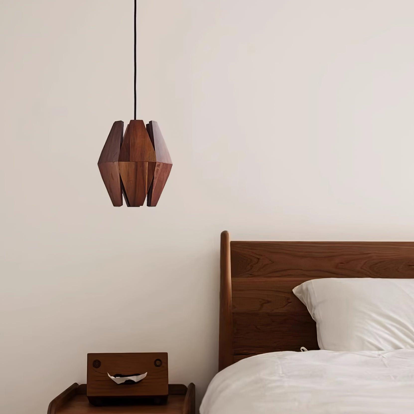 Pendant Lamp Geometric Wood Shade Warm Glow Nordic Minimalist Accent - Letslighting