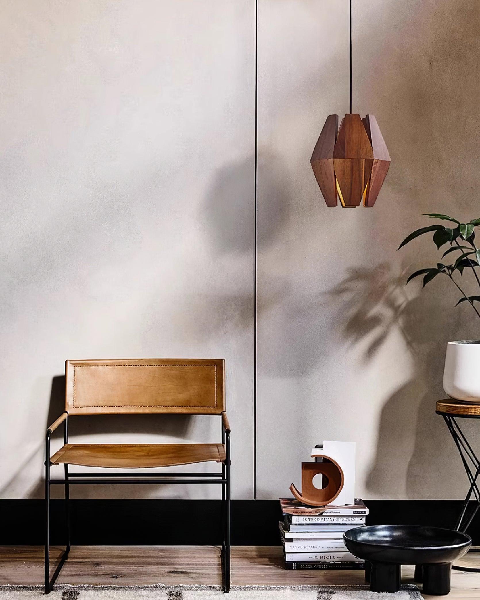 Pendant Lamp Geometric Wood Shade Warm Glow Nordic Minimalist Accent - Letslighting