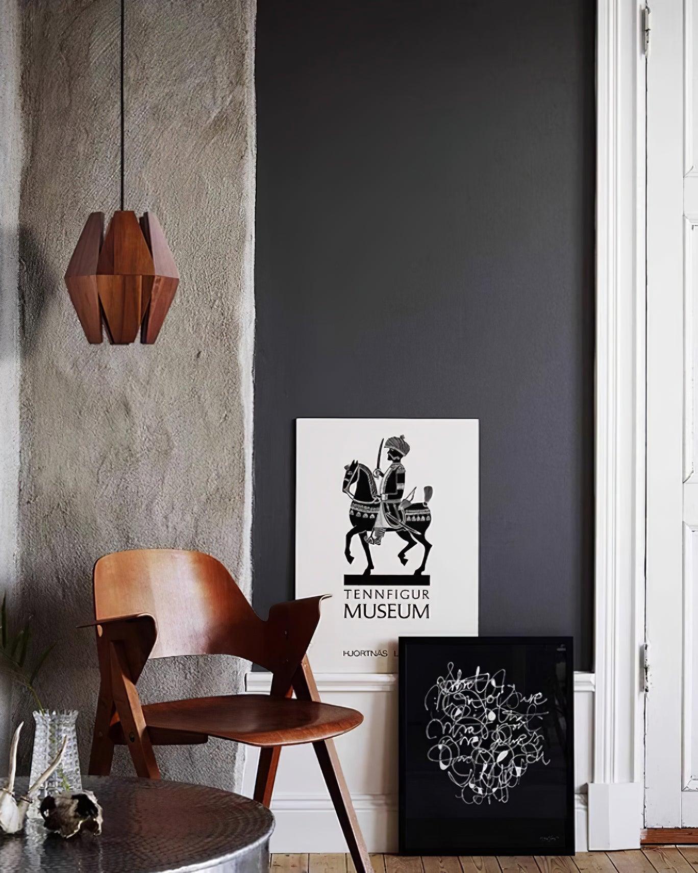 Pendant Lamp Geometric Wood Shade Warm Glow Nordic Minimalist Accent - Letslighting