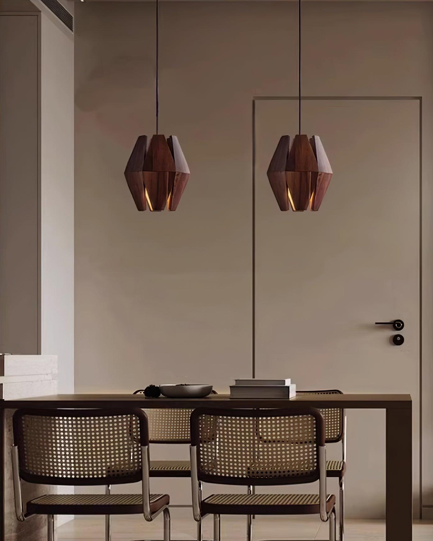 Pendant Lamp Geometric Wood Shade Warm Glow Nordic Minimalist Accent - Letslighting