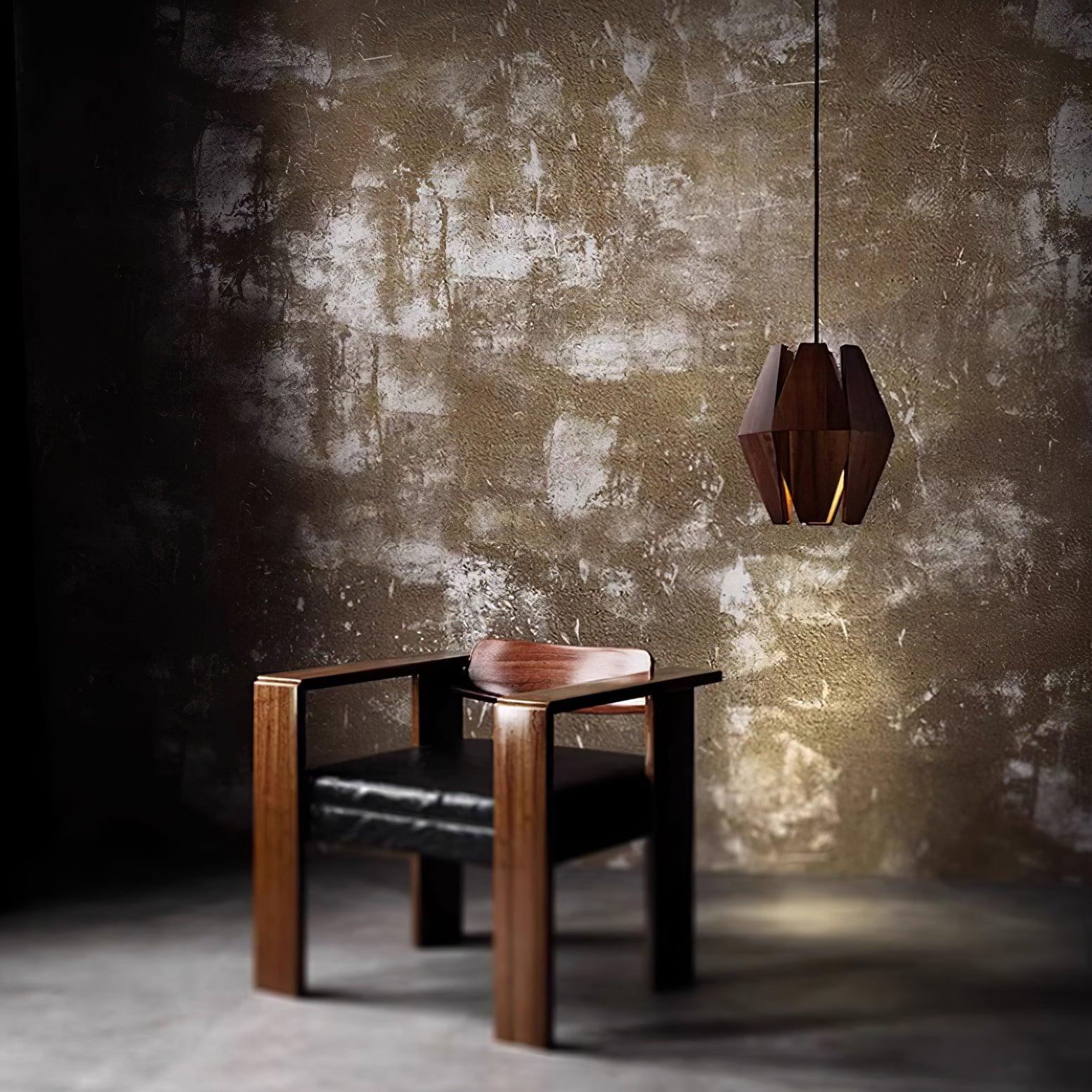 Pendant Lamp Geometric Wood Shade Warm Glow Nordic Minimalist Accent - Letslighting