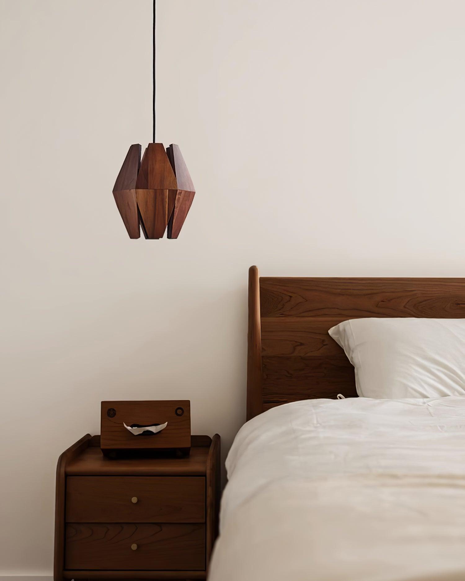 Pendant Lamp Geometric Wood Shade Warm Glow Nordic Minimalist Accent - Letslighting