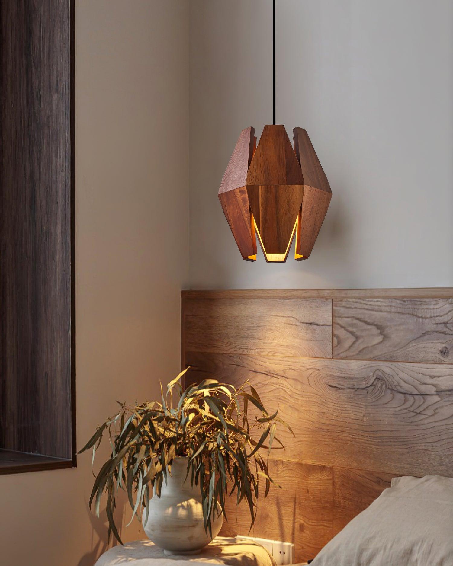 Pendant Lamp Geometric Wood Shade Warm Glow Nordic Minimalist Accent - Letslighting
