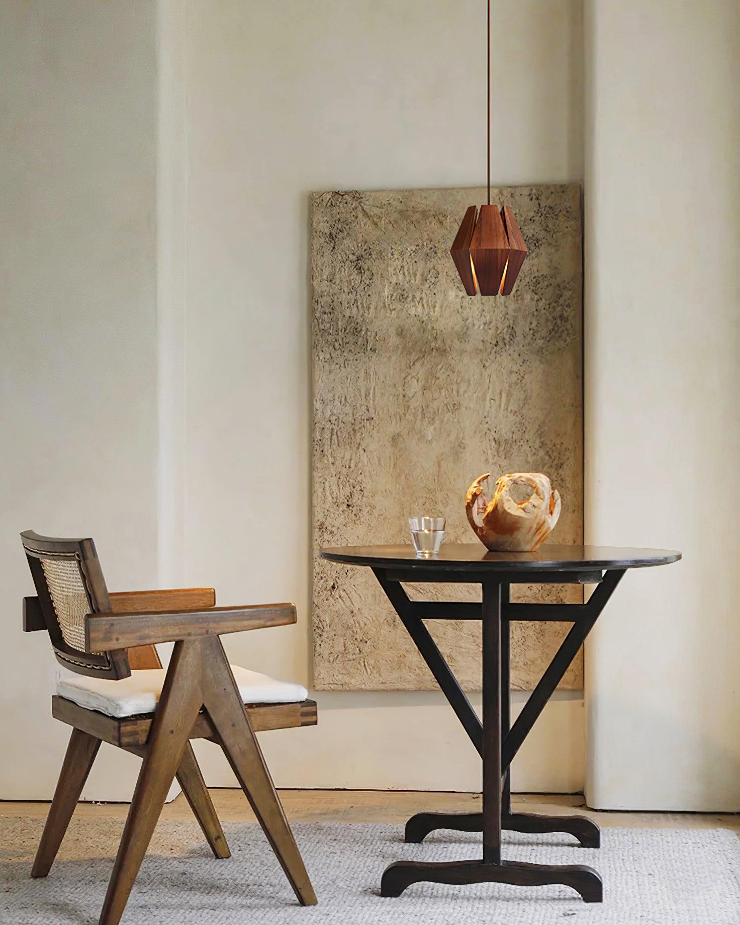 Pendant Lamp Geometric Wood Shade Warm Glow Nordic Minimalist Accent - Letslighting