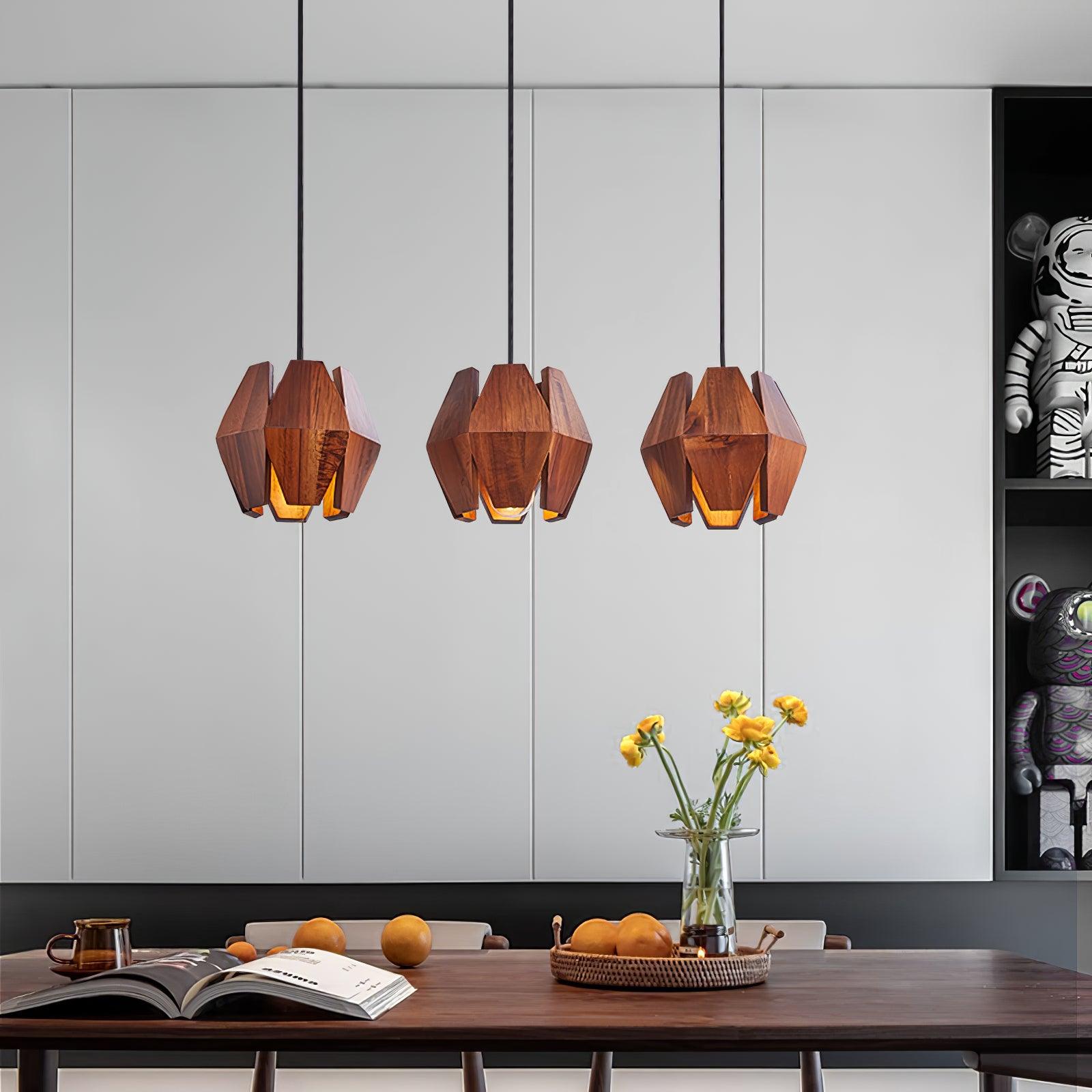 Pendant Lamp Geometric Wood Shade Warm Glow Nordic Minimalist Accent - Letslighting