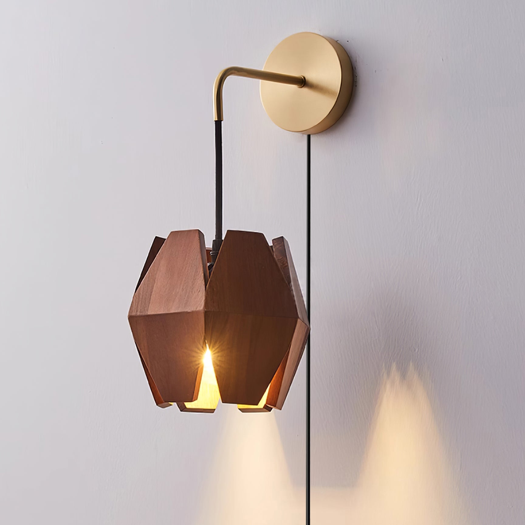 Wall Lamp Body Faceted Walnut Shade Plug In Nordic Minimalist - Letslighting