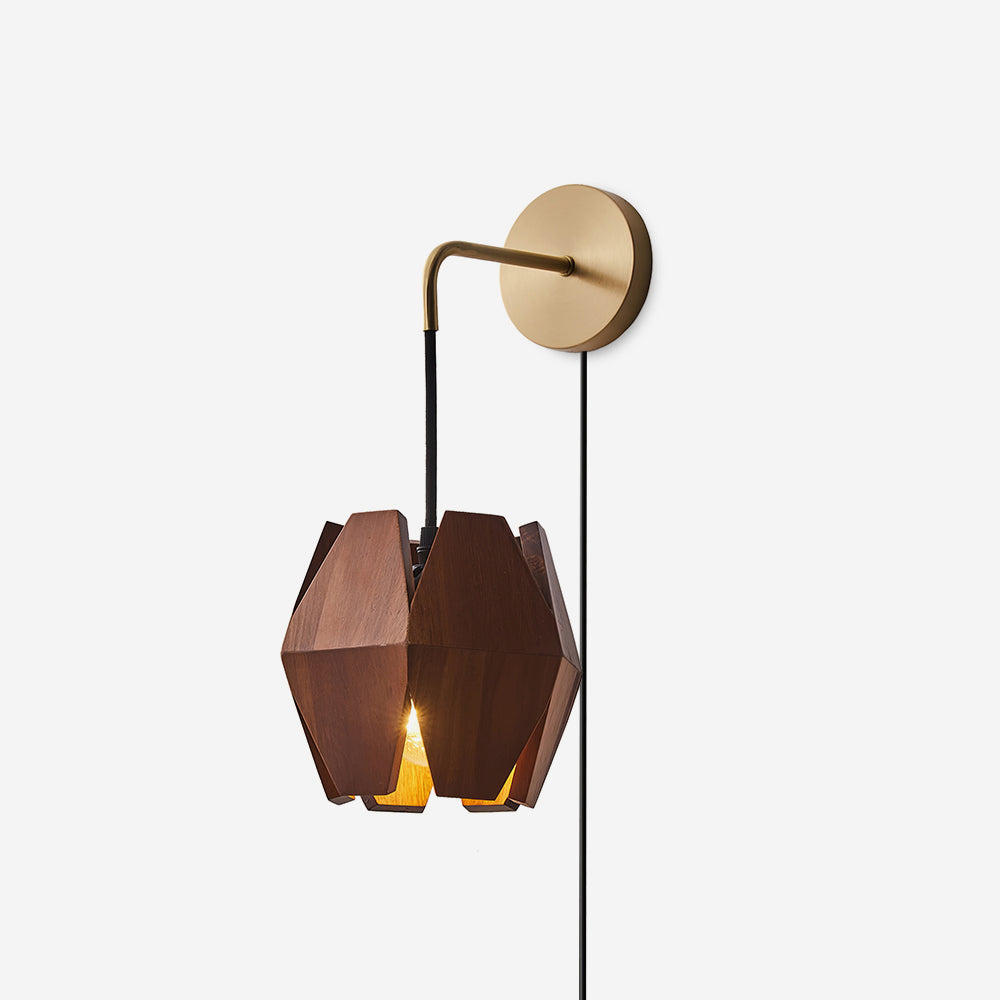 Wall Lamp Body Faceted Walnut Shade Plug In Nordic Minimalist - Letslighting