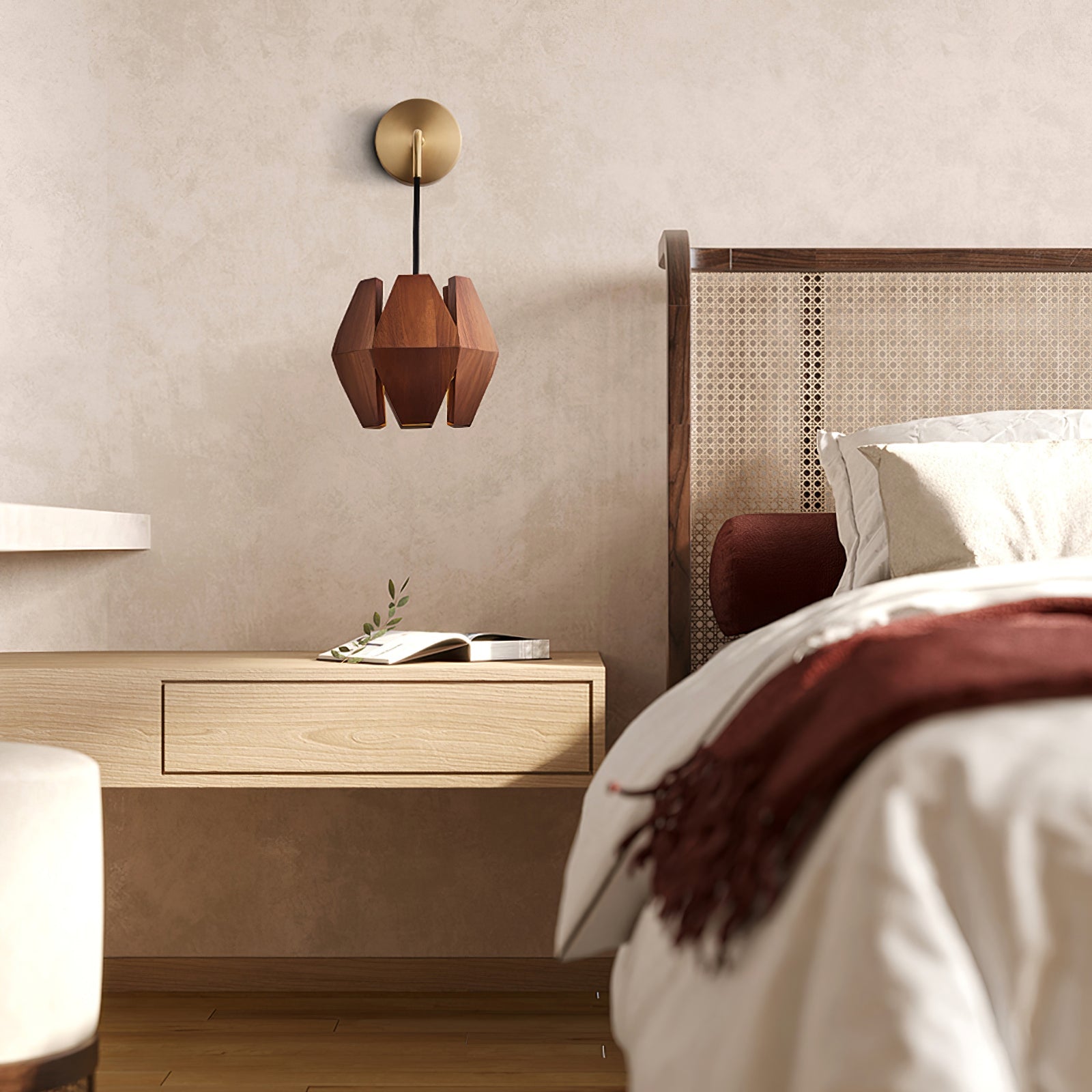 Wall Lamp Body Faceted Walnut Shade Plug In Nordic Minimalist - Letslighting