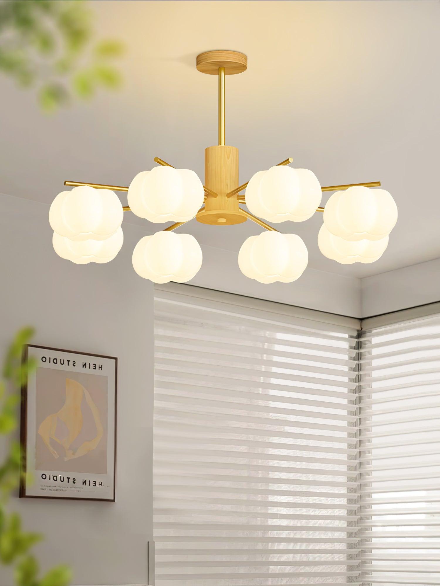 Lustra Chandelier Wooden Cotton Balls Gold PE - Letslighting