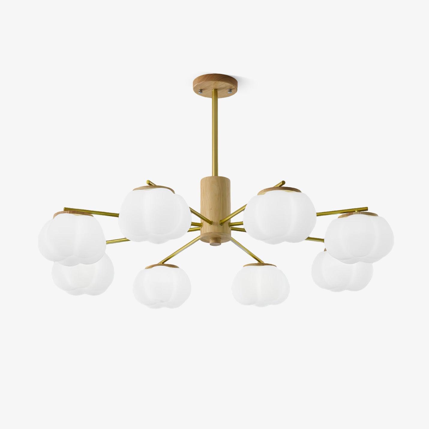 Lustra Chandelier Wooden Cotton Balls Gold PE - Letslighting