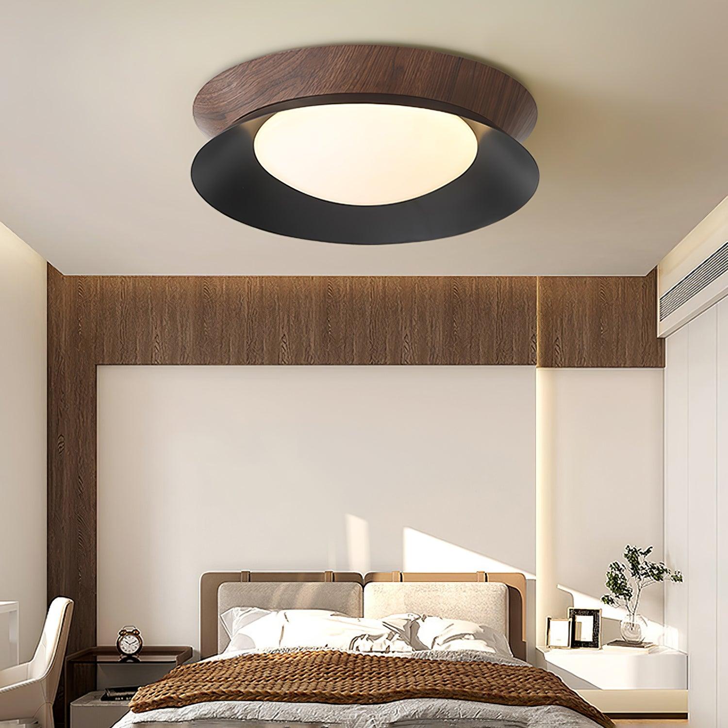Solara Ceiling Light Wood Ring Double Half Round Nordic - Letslighting