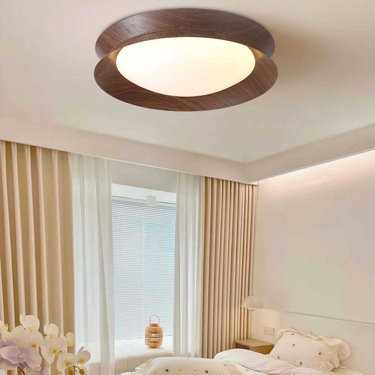 Solara Ceiling Light Wood Ring Double Half Round Nordic - Letslighting