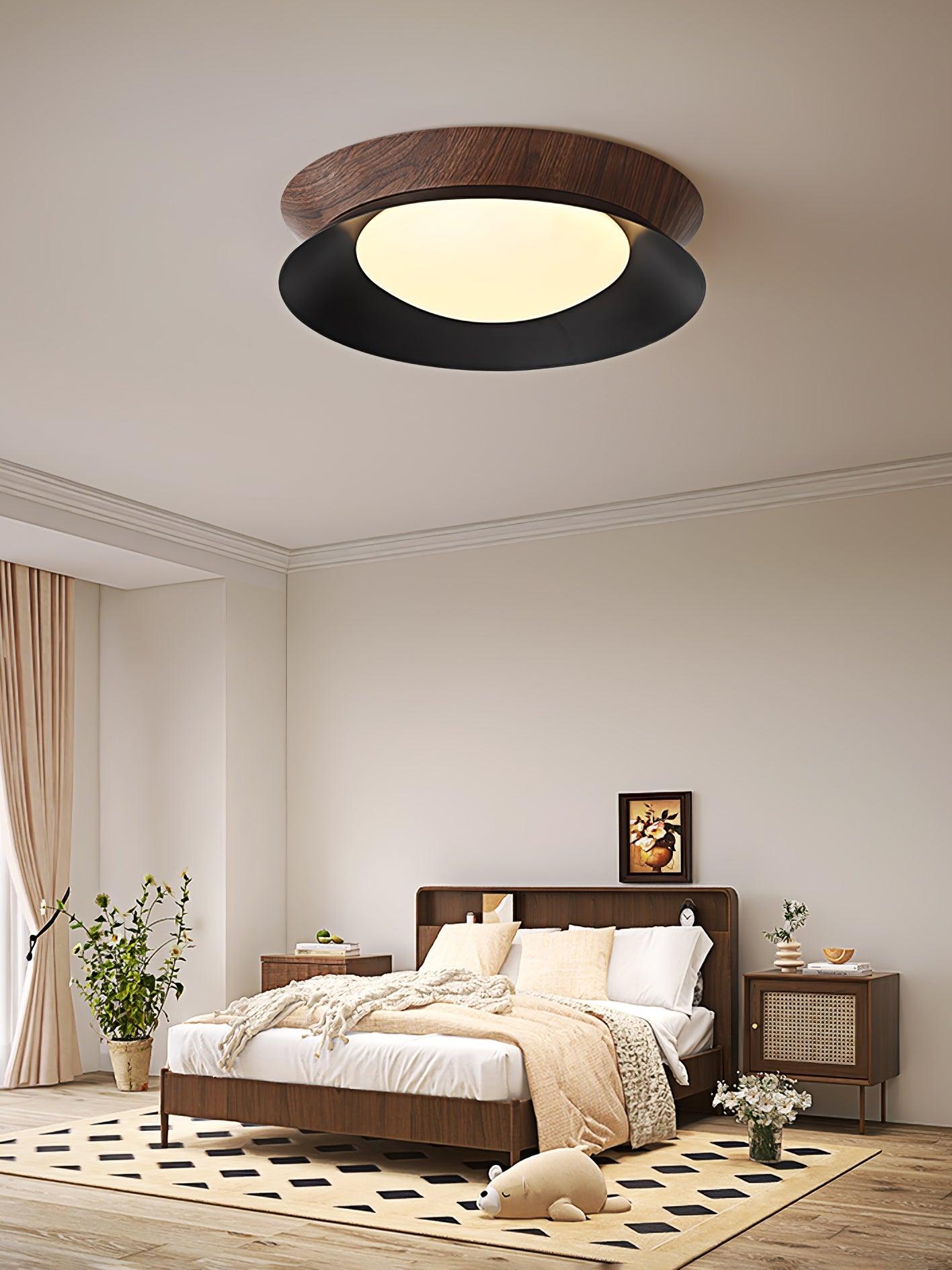 Solara Ceiling Light Wood Ring Double Half Round Nordic - Letslighting