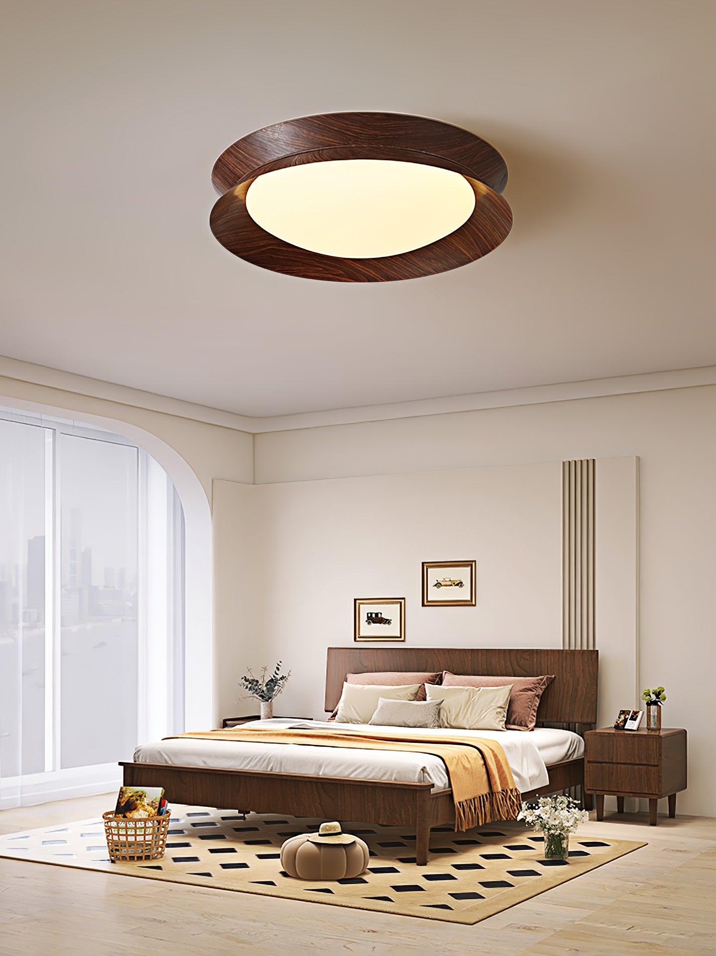Solara Ceiling Light Wood Ring Double Half Round Nordic - Letslighting