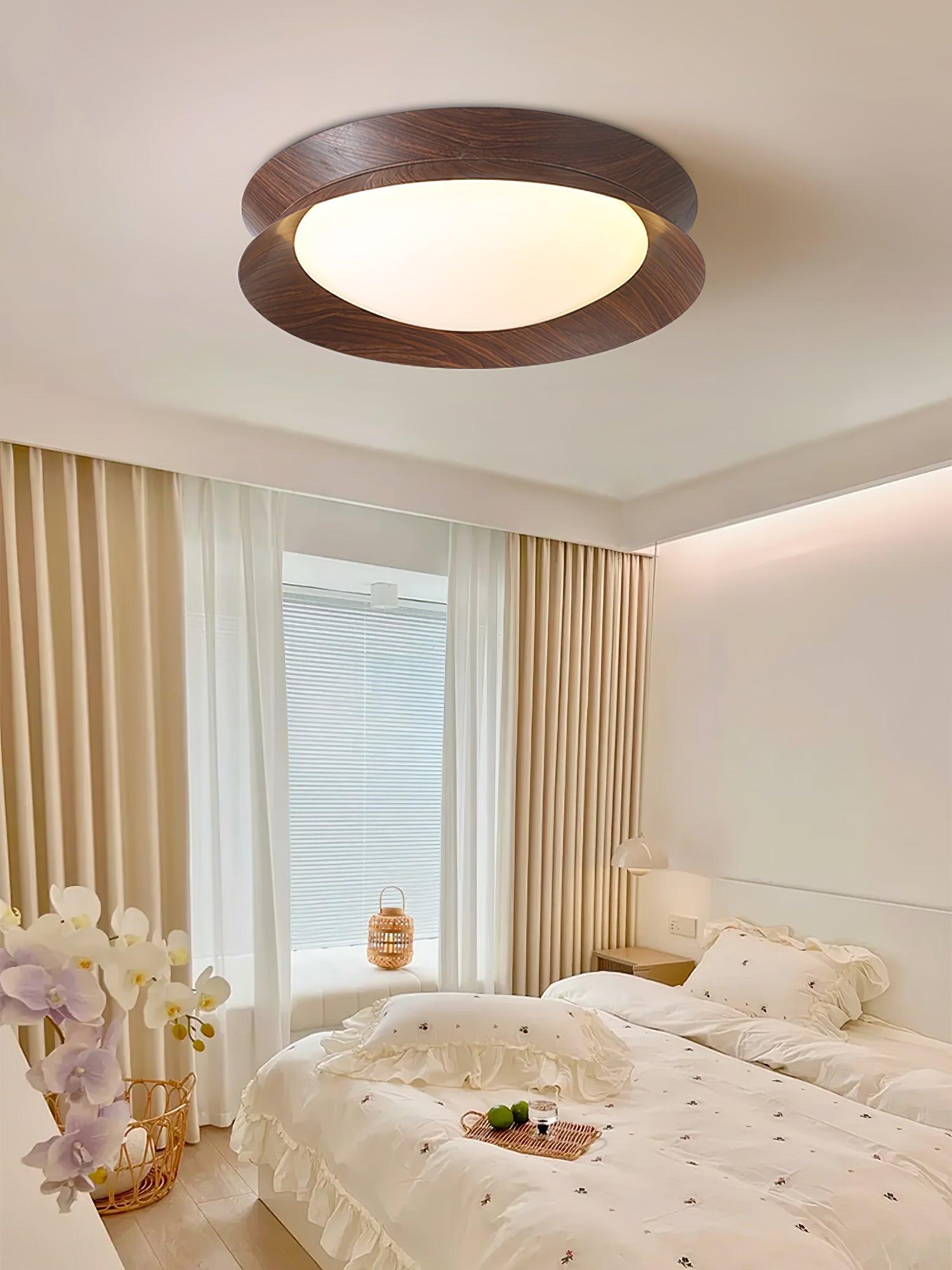 Solara Ceiling Light Wood Ring Double Half Round Nordic - Letslighting