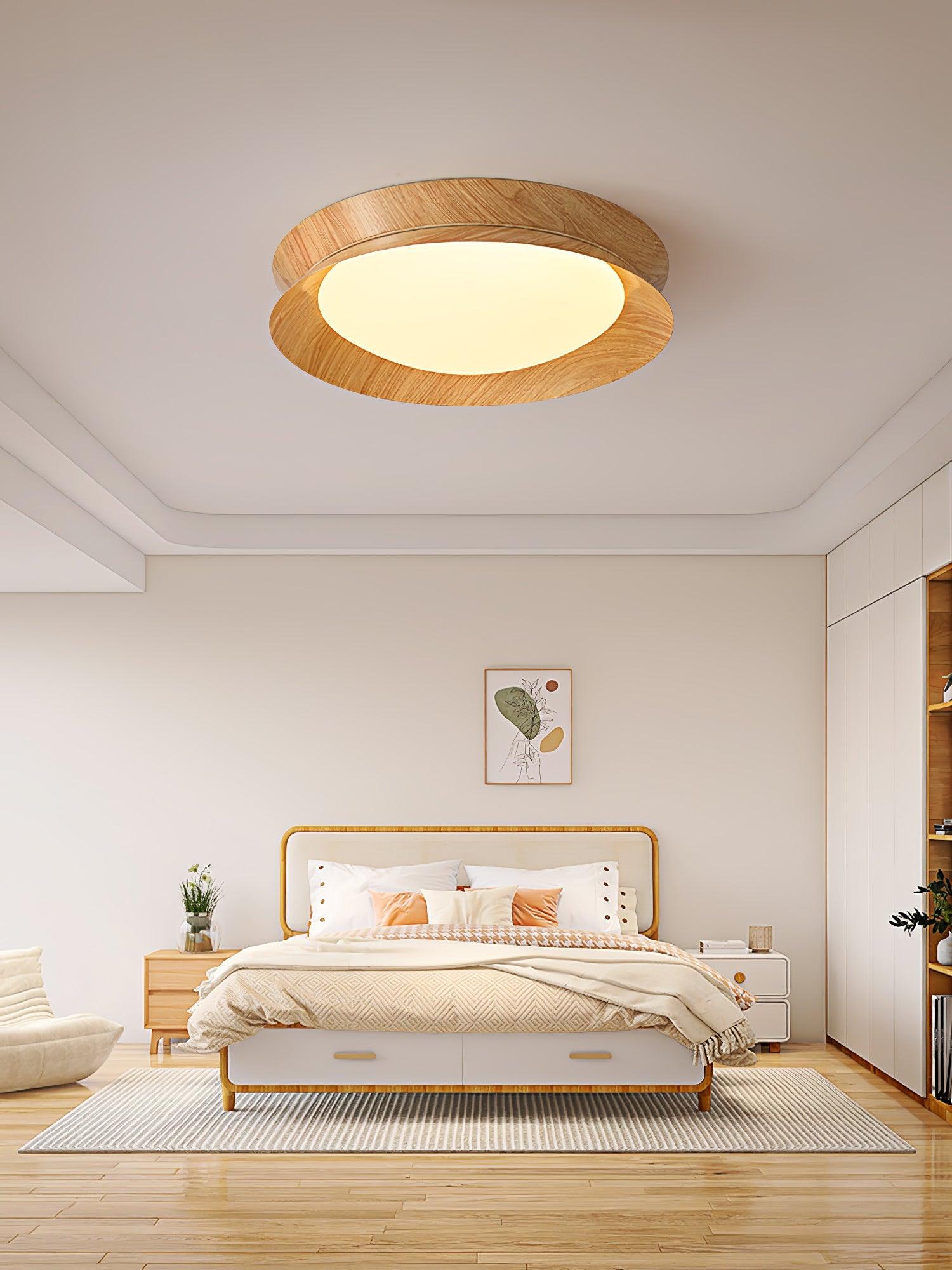 Solara Ceiling Light Wood Ring Double Half Round Nordic - Letslighting