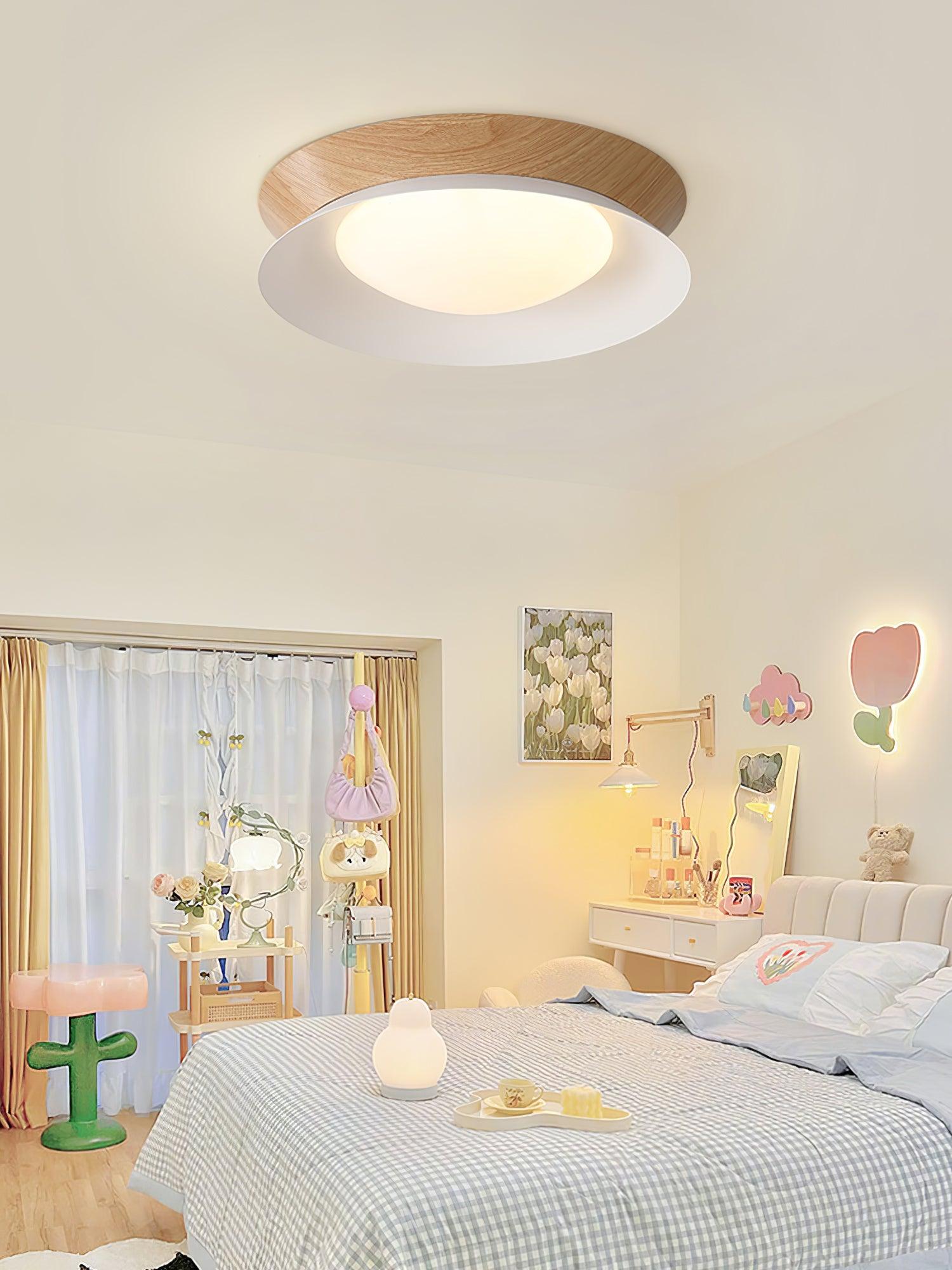 Solara Ceiling Light Wood Ring Double Half Round Nordic - Letslighting