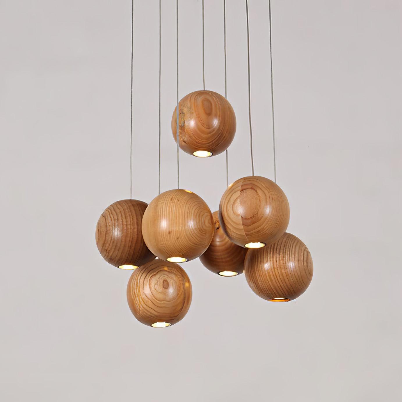 Ulvararis Nordic Orb Sphere Cluster Wooden Pendant Light - Letslighting