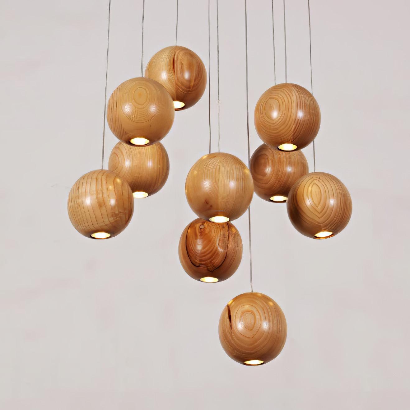 Ulvararis Nordic Orb Sphere Cluster Wooden Pendant Light - Letslighting