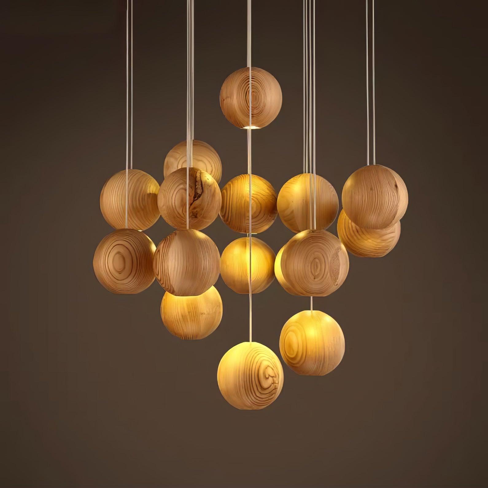 Ulvararis Nordic Orb Sphere Cluster Wooden Pendant Light - Letslighting