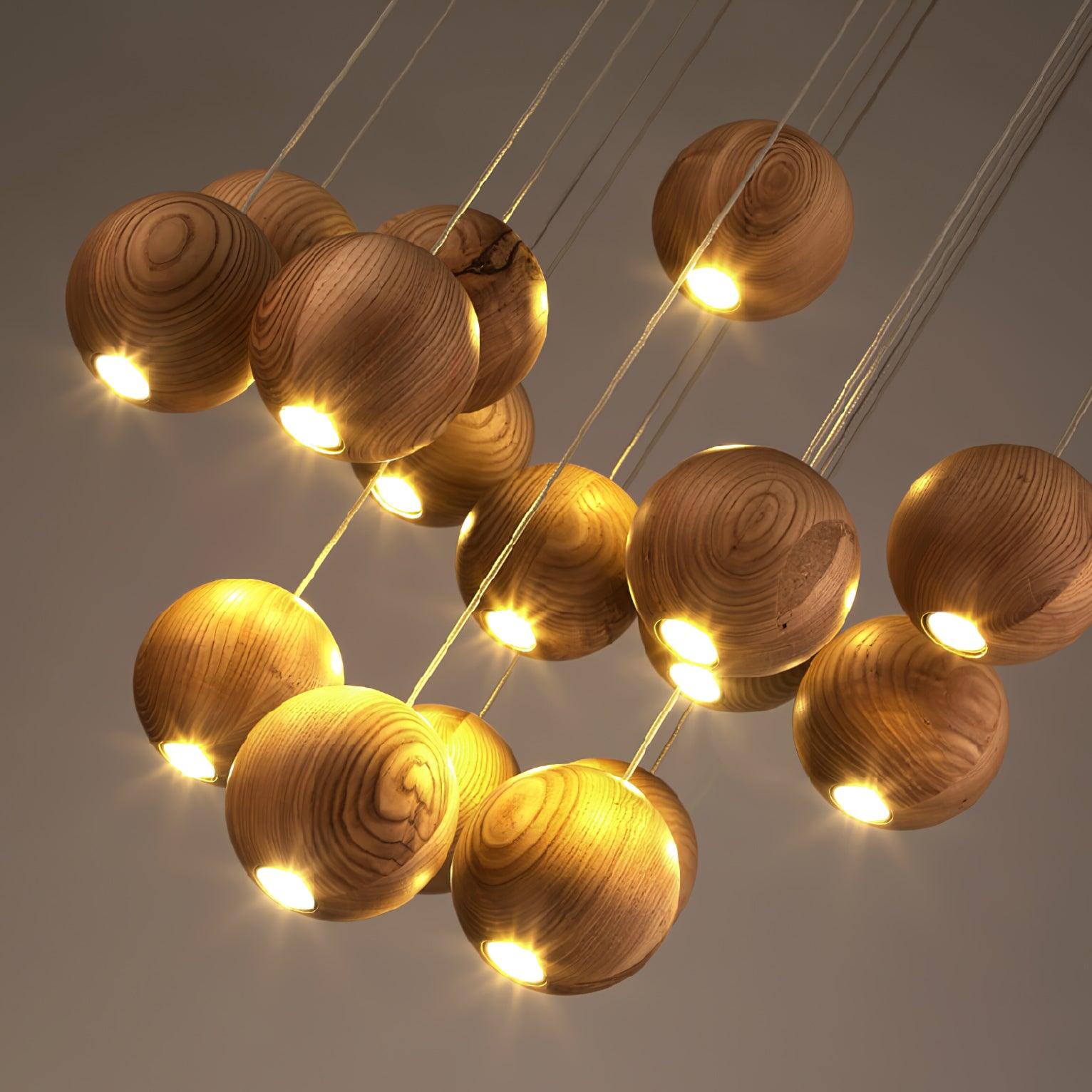 Ulvararis Nordic Orb Sphere Cluster Wooden Pendant Light - Letslighting
