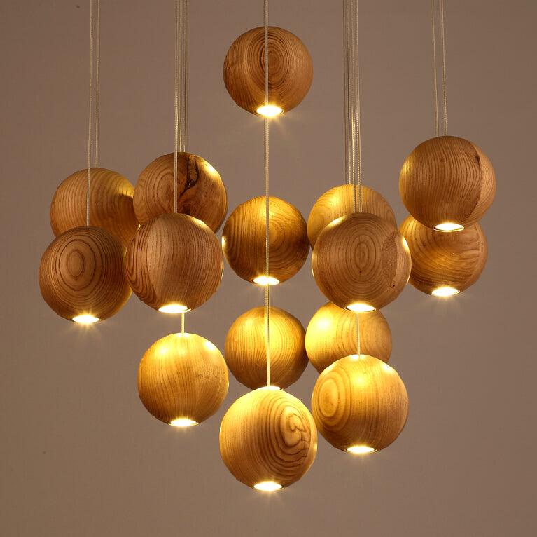 Ulvararis Nordic Orb Sphere Cluster Wooden Pendant Light - Letslighting