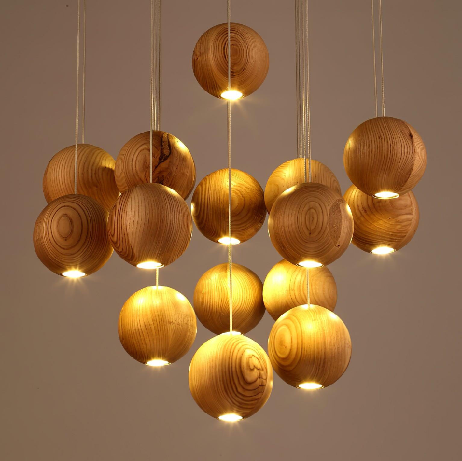 Ulvararis Nordic Orb Sphere Cluster Wooden Pendant Light - Letslighting