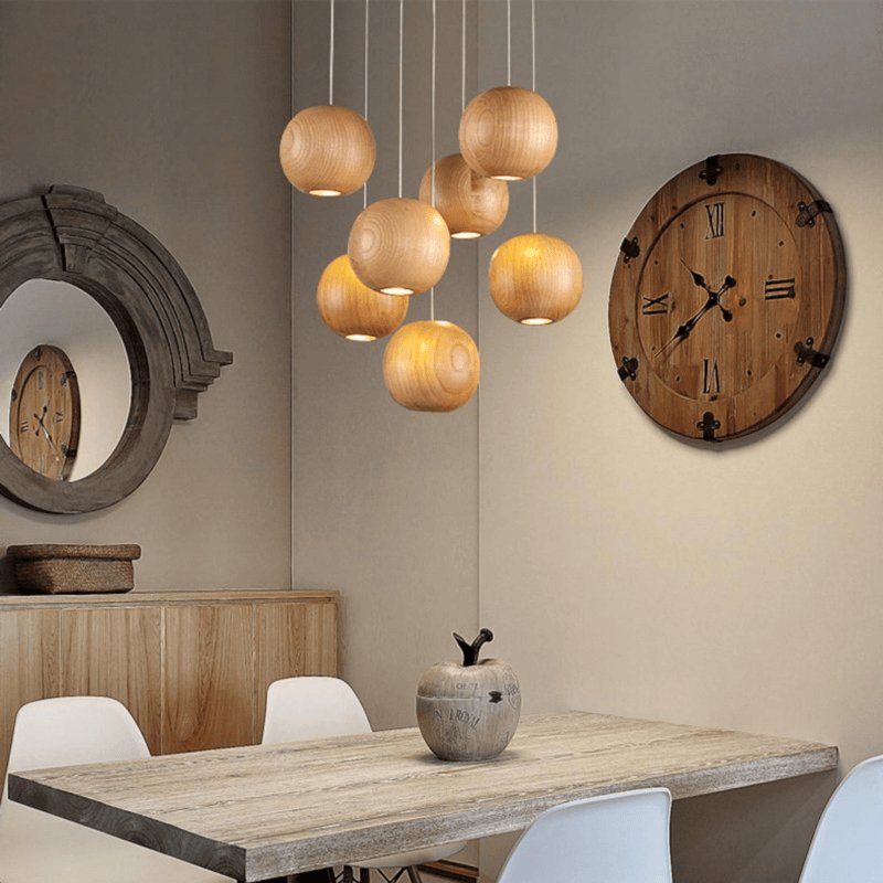 Ulvararis Nordic Orb Sphere Cluster Wooden Pendant Light - Letslighting