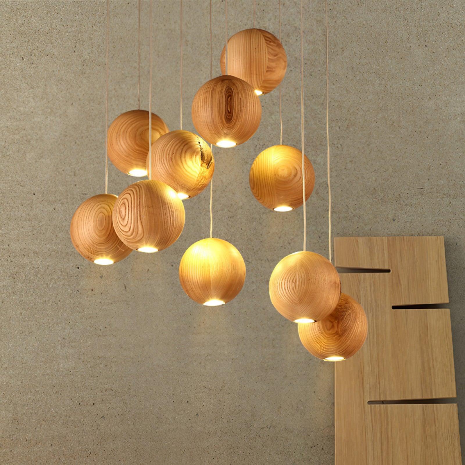 Ulvararis Nordic Orb Sphere Cluster Wooden Pendant Light - Letslighting