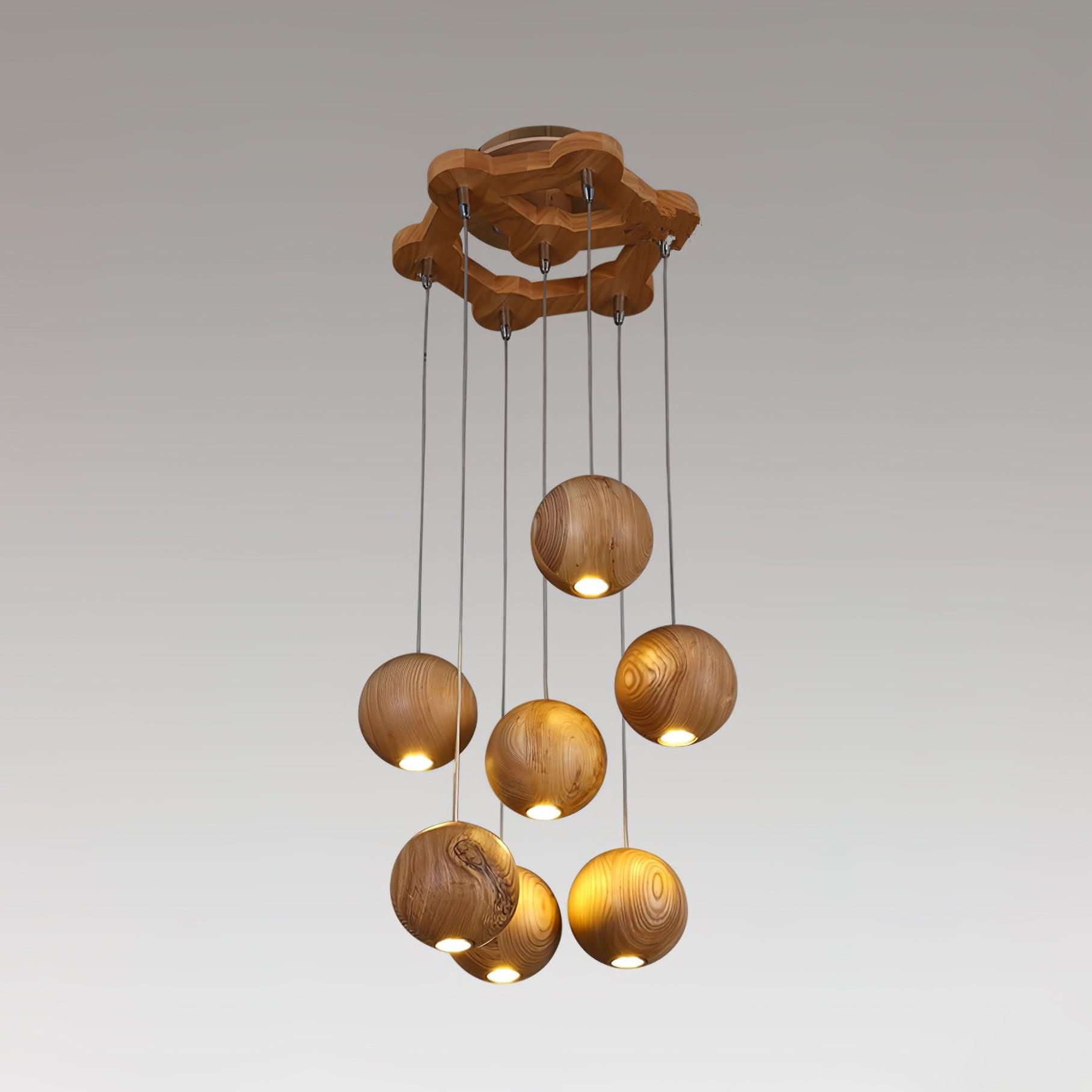 Ulvararis Nordic Orb Sphere Cluster Wooden Pendant Light - Letslighting