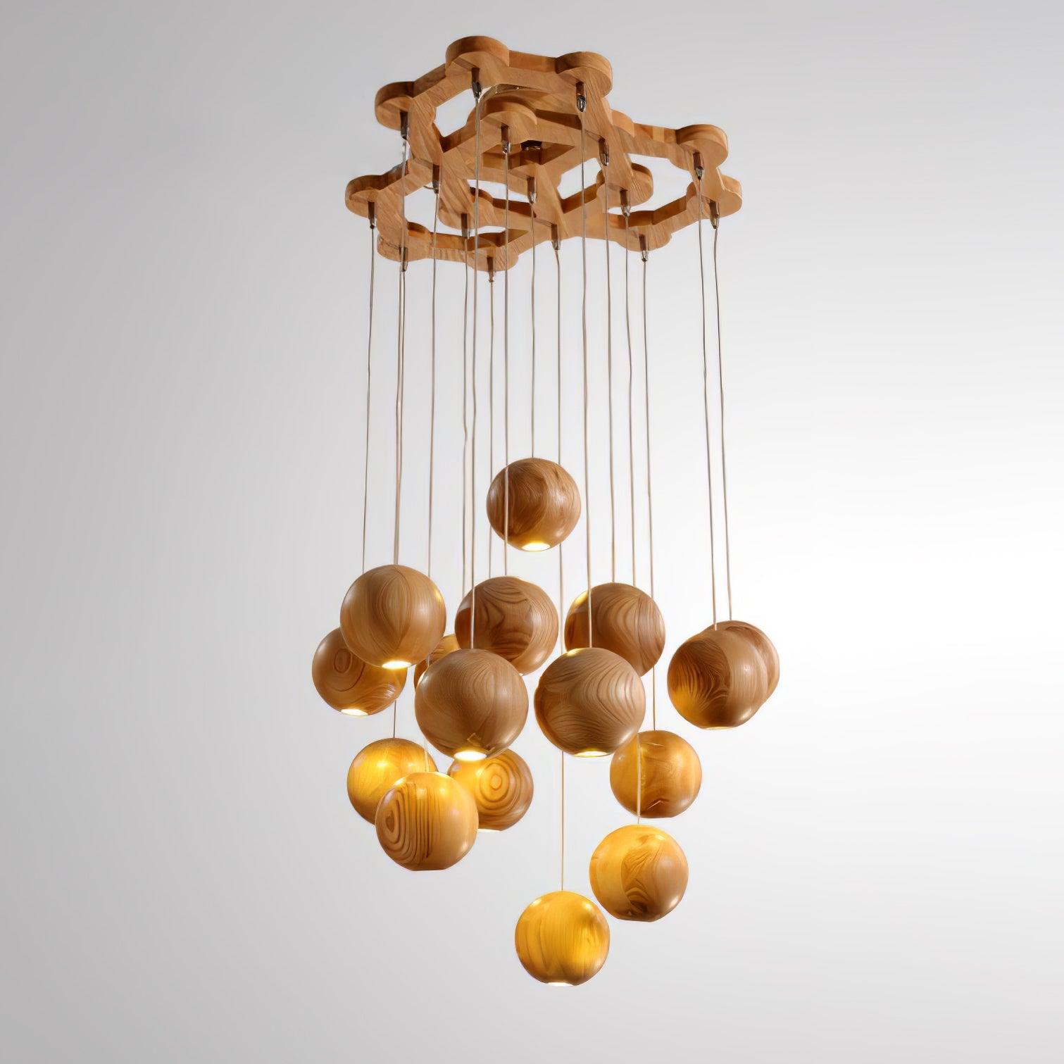 Ulvararis Nordic Orb Sphere Cluster Wooden Pendant Light - Letslighting