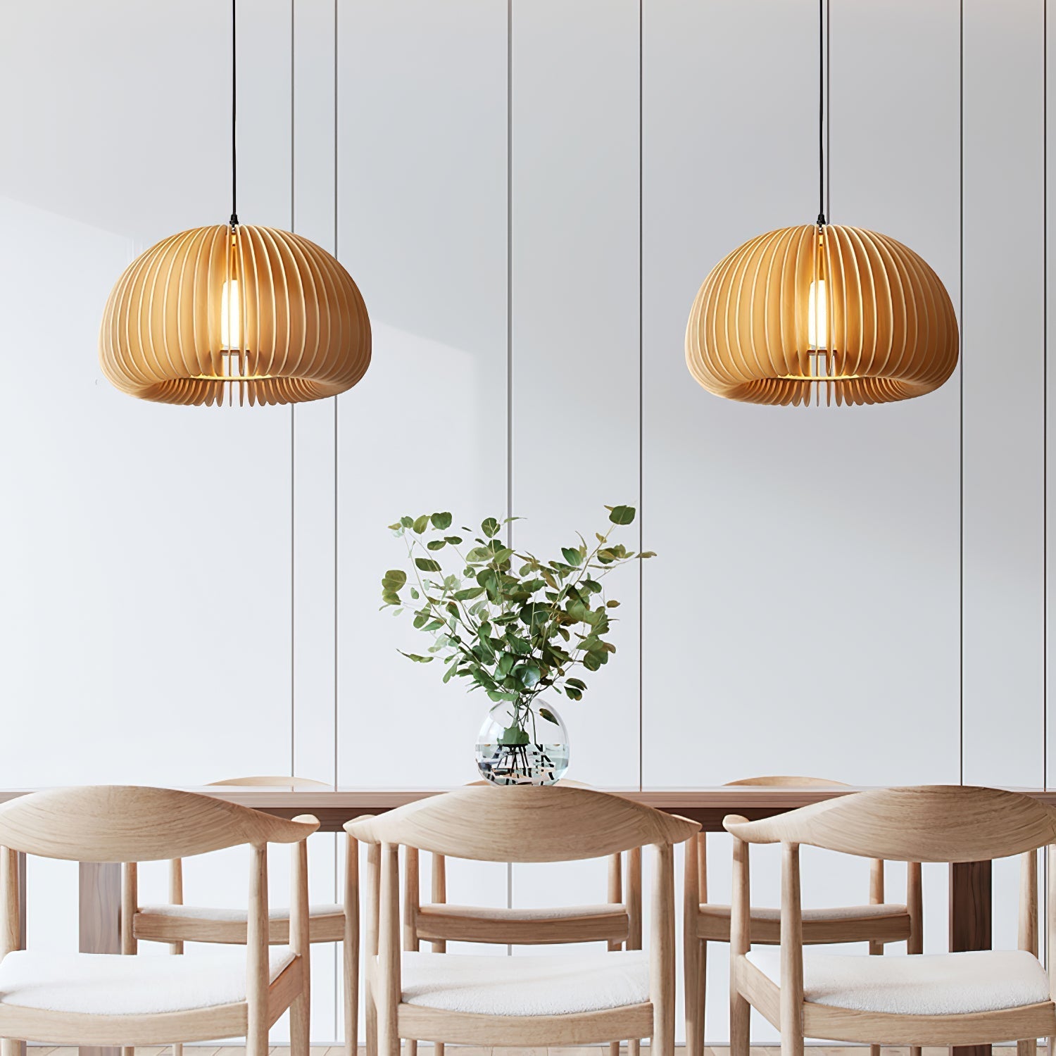 Solara Pendant Lamp Wood Pumpkin Dome Nordic - Letslighting