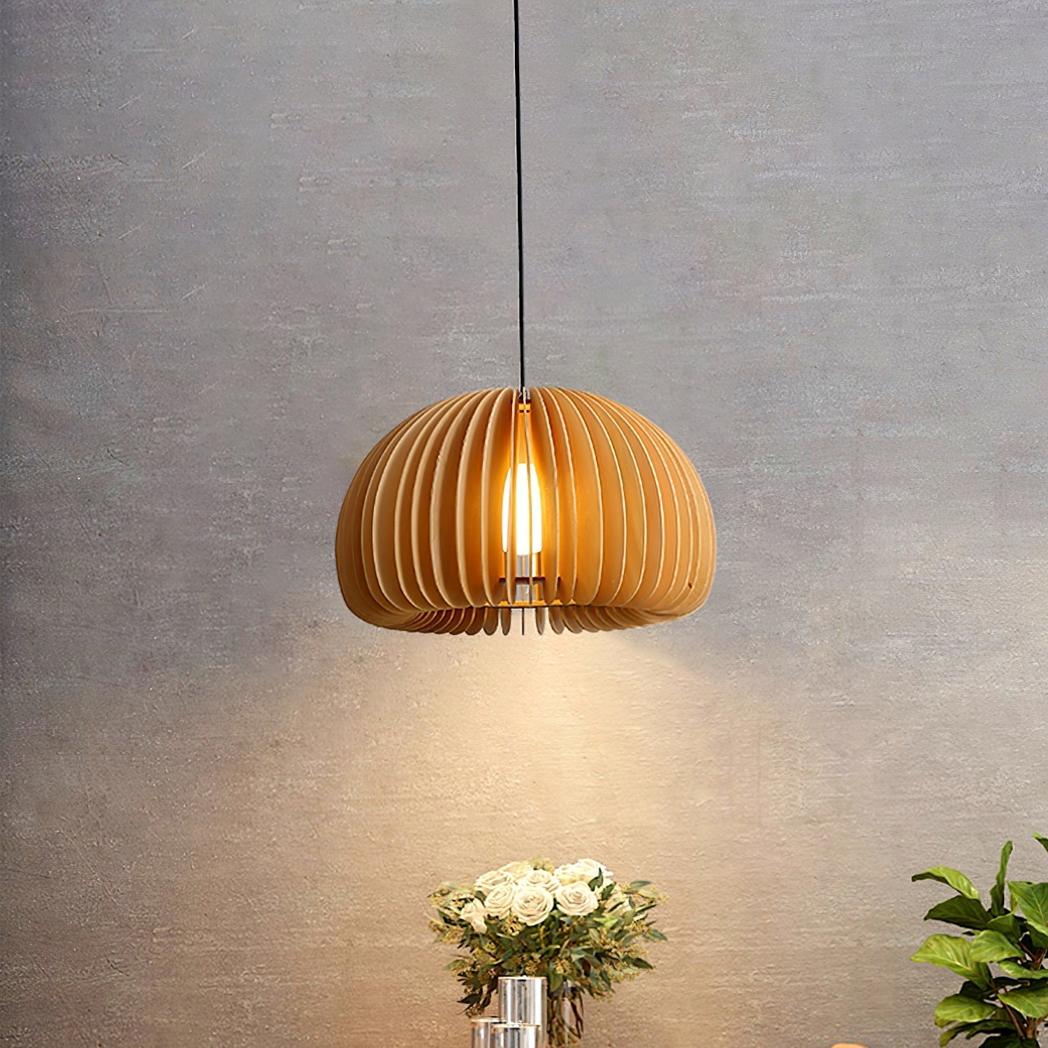 Solara Pendant Lamp Wood Pumpkin Dome Nordic - Letslighting
