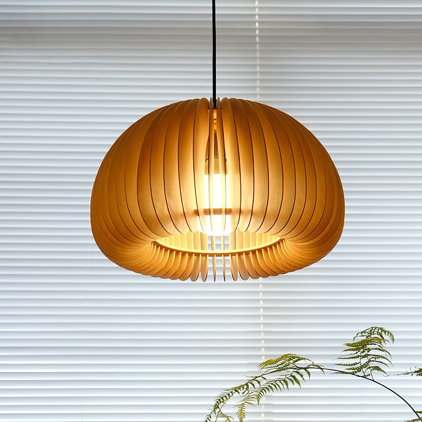 Solara Pendant Lamp Wood Pumpkin Dome Nordic - Letslighting
