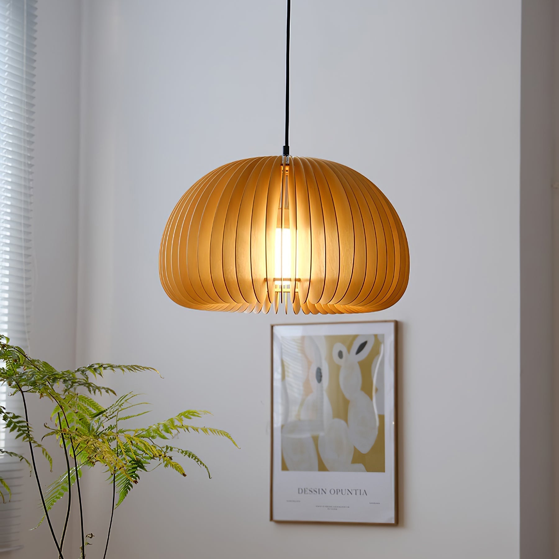 Solara Pendant Lamp Wood Pumpkin Dome Nordic - Letslighting
