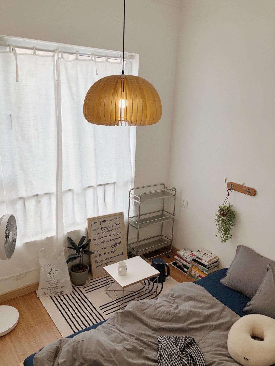 Solara Pendant Lamp Wood Pumpkin Dome Nordic - Letslighting