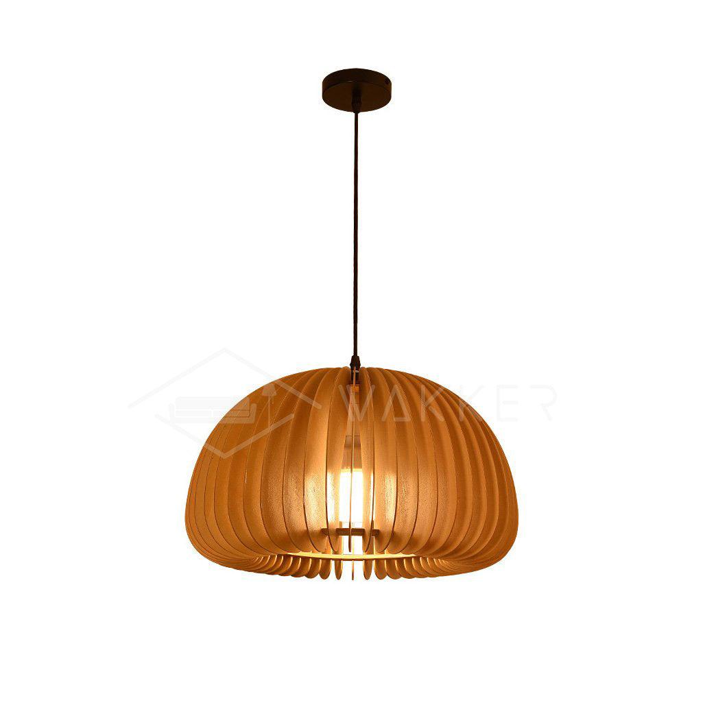 Solara Pendant Lamp Wood Pumpkin Dome Nordic - Letslighting