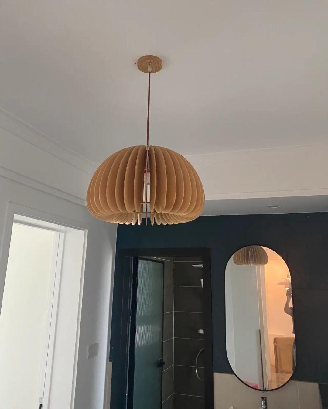 Solara Pendant Lamp Wood Pumpkin Dome Nordic - Letslighting