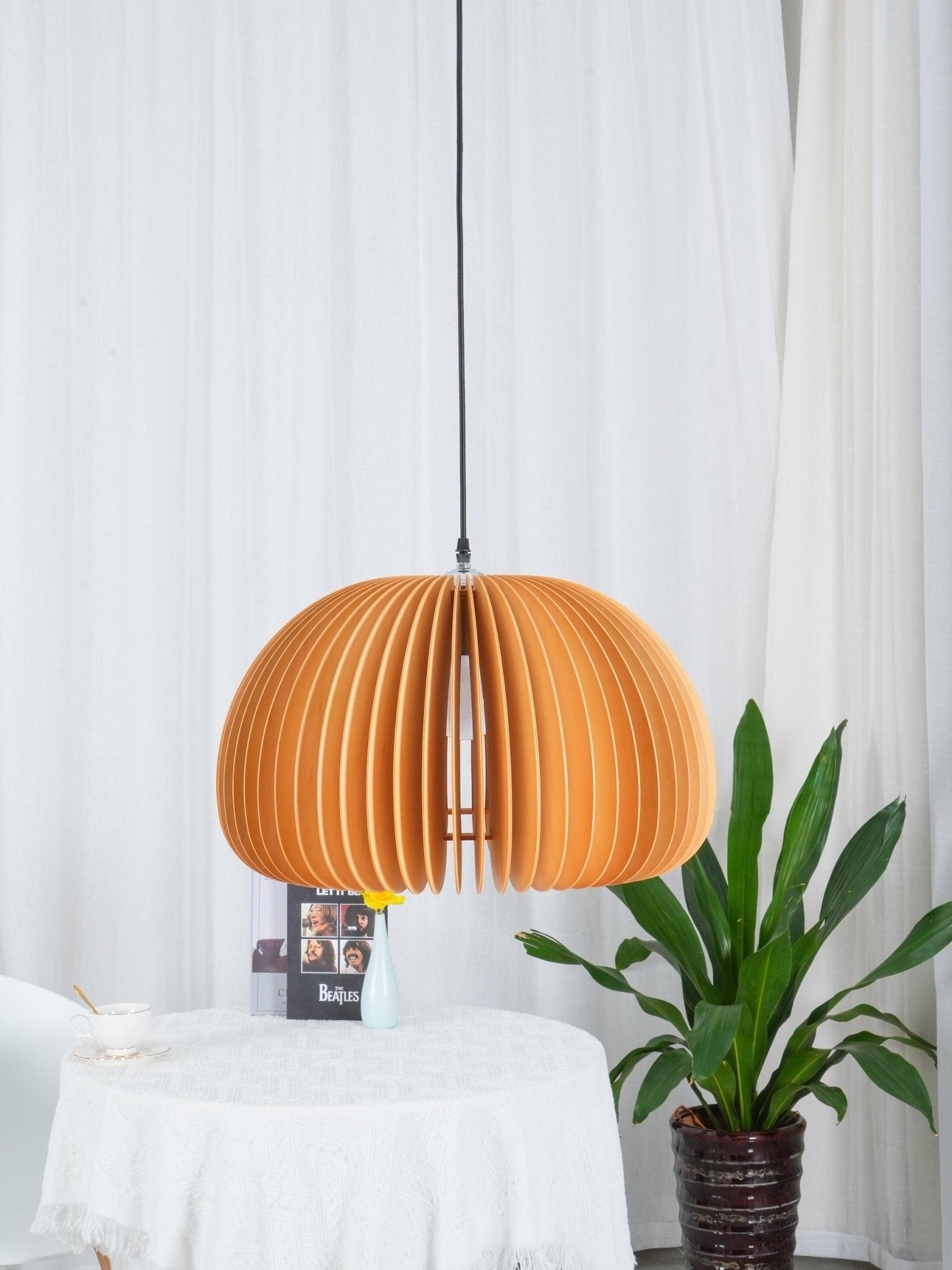 Solara Pendant Lamp Wood Pumpkin Dome Nordic - Letslighting