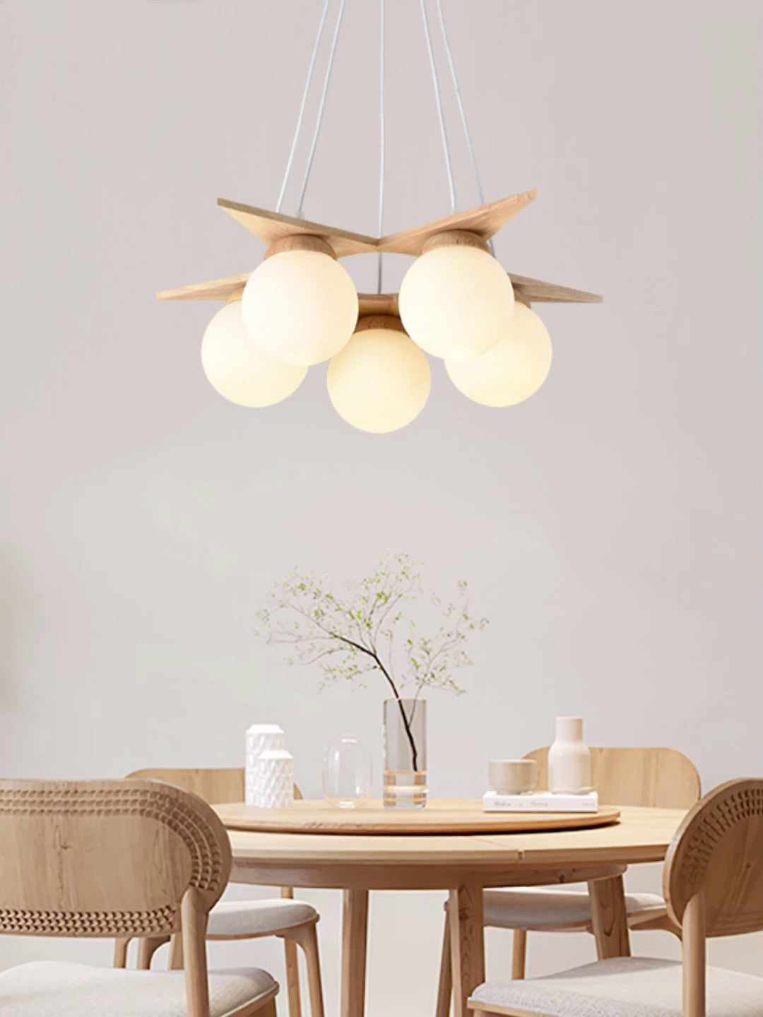 Zothaus Premium Nordic Star Glass Wooden Chandelier - Letslighting