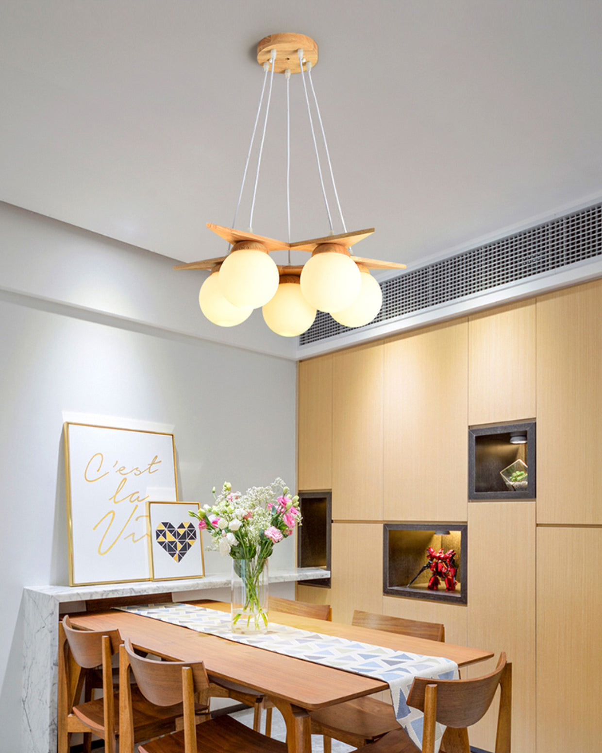 Zothaus Premium Nordic Star Glass Wooden Chandelier - Letslighting