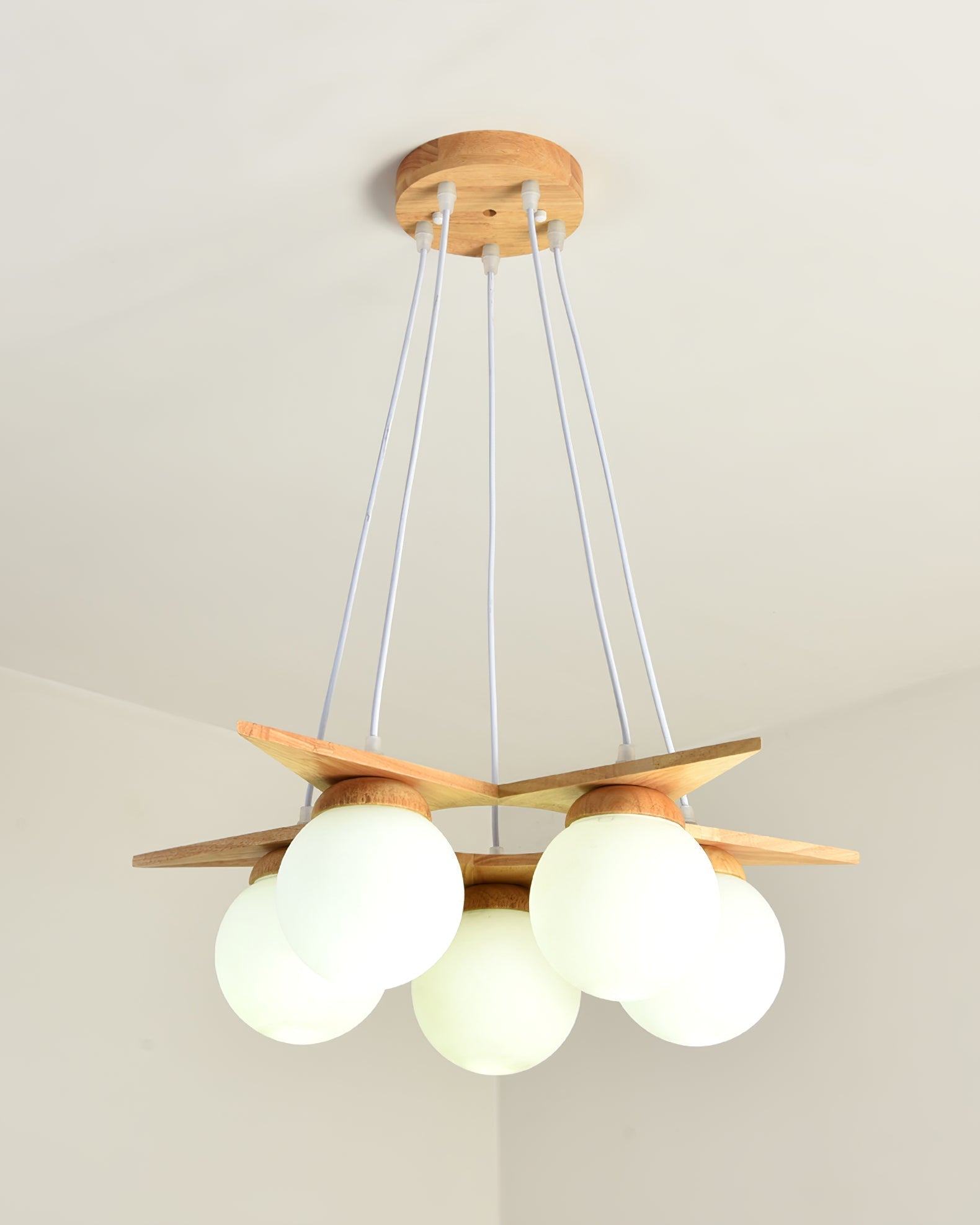 Zothaus Premium Nordic Star Glass Wooden Chandelier - Letslighting